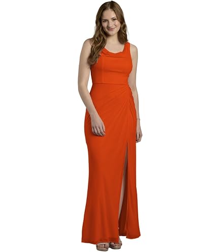 David's Bridal Chiffon Cowl Back V-Neck Sheath Dress, Size 0, Lake