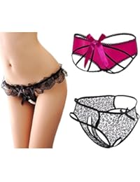 Women's Cage Back Bow Panties Pearl Thong Crotchless Underwear Variety Pack