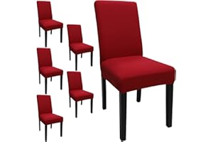 Keyroal Dining Room Chair Covers Set of 6, Stretch Solid Color Parsons Chair Slipcovers Spandex Removable Washable Kitchen Chair Protector Cover for Dining Room, Hotel, Ceremony(Red)