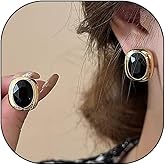 Chunky Gold Statement Stud Earrings for Women,Vintage Black Oval Crystal Gold Plated Square Metal Dangle Earrings,Minimalist Geometry Jewelry Gifts