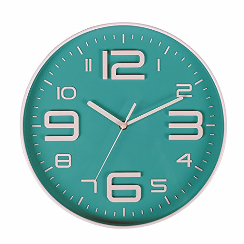 Zaoniy Non-Ticking Silent Quartz Wall Clock with Big 3D Number Modern Design Quiet Sweep Movement Indoor Decorative for Living Room Kitchen Wall Clocks Battery Operated 10-Inch (Bluegreen)