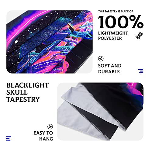 Blacklight Tapestry UV Reactive ,Skull Lovers Neon Tapestry Glow in The Dark , Black Light Tapestries Trippy Wall Hanging for Living Room Dorm Decor–Medium Tapestry51.2” x 59.1”