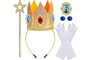 5 Pcs Princess Crown Accessories Set - Tiara, Wand, Gloves, Brooch, Earrings for Halloween Cosplay
