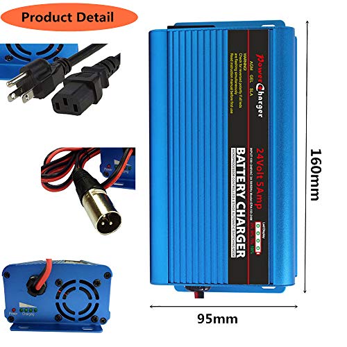 24V 5Amp Smart Automatic Battery Charger for Lead-acid Battery, Portable Smart Charger With XLR Connector, Smart Detection Power Display Adapt for Wheelchair, Truck, Motorcycle eBike, Scooter - Thumbnail 5
