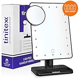 Tinitex Touch Screen 20 LED Makeup Mirror - Table Countertop Bathroom Vanity Mirror with Removable 10x Magnifying Mirror - 180 Degree Rotation, Include 4 Pack Batteries, Microfiber Cloth, Special Box