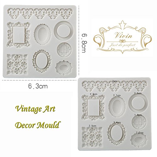 Photo Frame Lace Vintage Pattern Sugarcraft Silicone Fondant Mould for Cake Decorating Cupcake Topper, Sculpting Silicone Sugar Resin Craft DIY Moulds Gum Paste Cake Decorating Fondant Molds