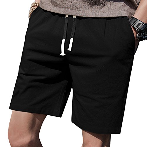 LTIFONE Mens 7" Inseam Causal Beach Shorts with Elastic Waist Drawstring Lightweight Slim Fit Summer Short Pants with Pockets(Black,3XL)