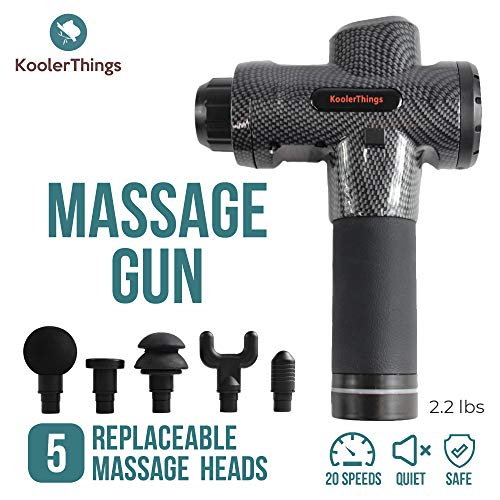 Massage Gun 20 Speed Level Deep Tissue Percussion For Deep Relaxation, Cordless Handheld Electric Body Massage Device For Neck, Back, Muscle & 5 Heads Included