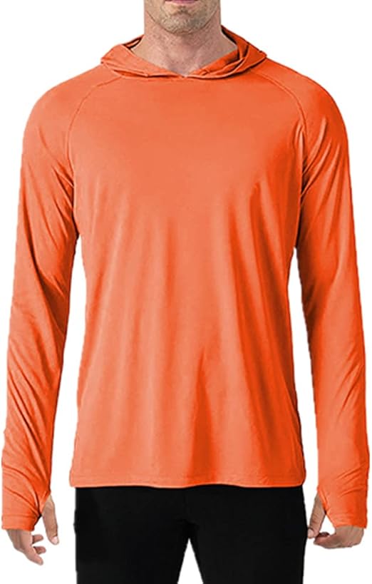 N\P Sun Protection TShirts Men Long Sleeve Casual Proof Hooded TShirts Orange Amazon.co.uk