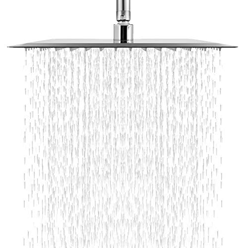 Logmey LM0012S-B Solid Square Ultra Thin 304 Stainless Steel 12 Inch Adjustable Rain Shower Head, Chrome Finish (Chrome 12 inch) - Thumbnail 7