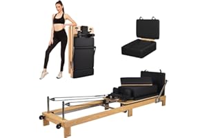 Orangelight Pilates Reformer- Foldable Wood Yoga Exercise Machine Fitness Equipment with Reformer Box Jump Board Foot Strap, Durable and Quiet, Pilates Equipment up to 600 lbs Weight Capacity