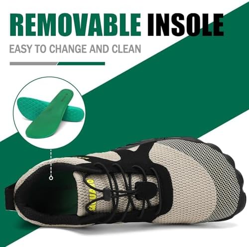 Barefoot Shoes Uomo Donna Scarpe Barefoot Minimaliste Scarpe a Piedi Nudi Antiscivolo Scarpe Trail Running Leggere Scarpe Dita Cachi,Gr.42