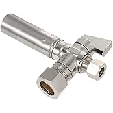 EFIELD 1/4 Turn Stop Angle Valve, 1/2" Nominal (5/8" OD) Compression x 3/8" OD With Stainless Steel Water Hammer Arrestor Chr