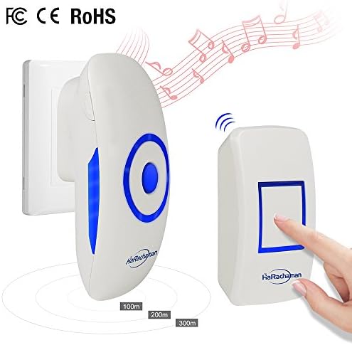 HaRachaman Wireless Doorbell Ring with 1 Plug-in Receivers and 1 Remote Button Waterproof Operating at 1000 feet Rang with 36 Chimes, 4 Volume Levels, LED Flash, White