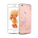 Sunba Youth Phone Case, Clear iPhone 6s Plus Case for Girls, Mini Bling High Heel with Swarovski Element Crystal for iPhone 6 Plus 6S Plus, Transparent Hard PC, Rosegold