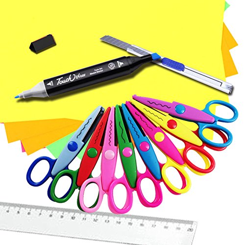 LANGSHOP 8 Pack Paper Edger Scissors Decorative Edging Scissors Craft Cutters for Kids HOUSWOUKER
