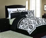 VCNY Daniella 8-Piece Flocked Comforter Set, Black/White, Queen