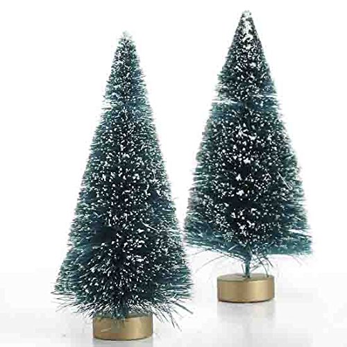 Package of 12 Miniature Frosted Sisal Bottle Brush Christmas Trees with Wooden Bases