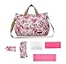 5 In 1 Baby Floral Diaper Bag Set with Changing Pad,Insulated Bottle Bags ,Red