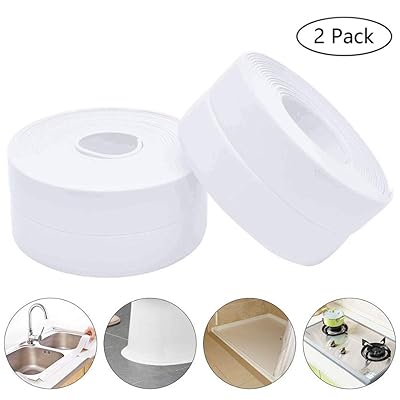 2 Pack Caulk Strip,Bathtub PE Sealing Tape Self Adhesive Sealant Caulk Tape Toilet Kitchen and Wall Sealing Strip Trim Waterproof 38mmx3.2m White