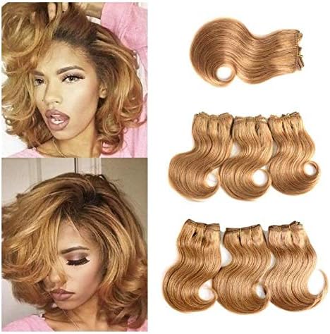 FFWig 100% Brazilian Body Wave Human Hair Extensions Bundles and Closure Blonde Hair Weave Weft for Women 6 Bundles 220g (6pcs 8Inch)