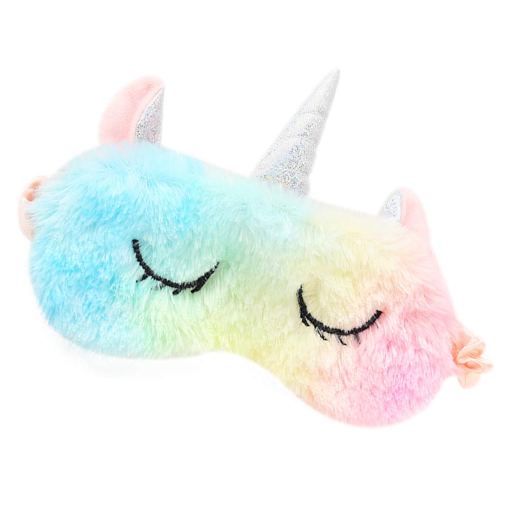 Sleeping Mask Cute 3D Fluffy Animal Eye Mask for Sleeping Travel Breathable Eyeshade Cartoon Mask Kids Adult Women (Unicorn Rainbow)