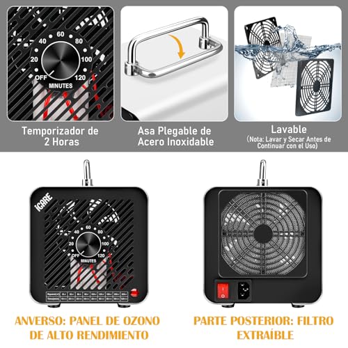 Household Ozone Generator 30000mg/h, Professional Ozone Machine for 300㎡ | Ozone Generator Air Purifier with Timer, Portable O3 Ozone Device for Garages, Home, Car White