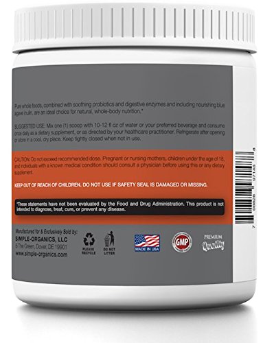 Simple Organics Greens Superfood Powder Low-Calorie with Fruits, Enzymes, Probiotics, Antioxidants, Vitamins, & Minerals