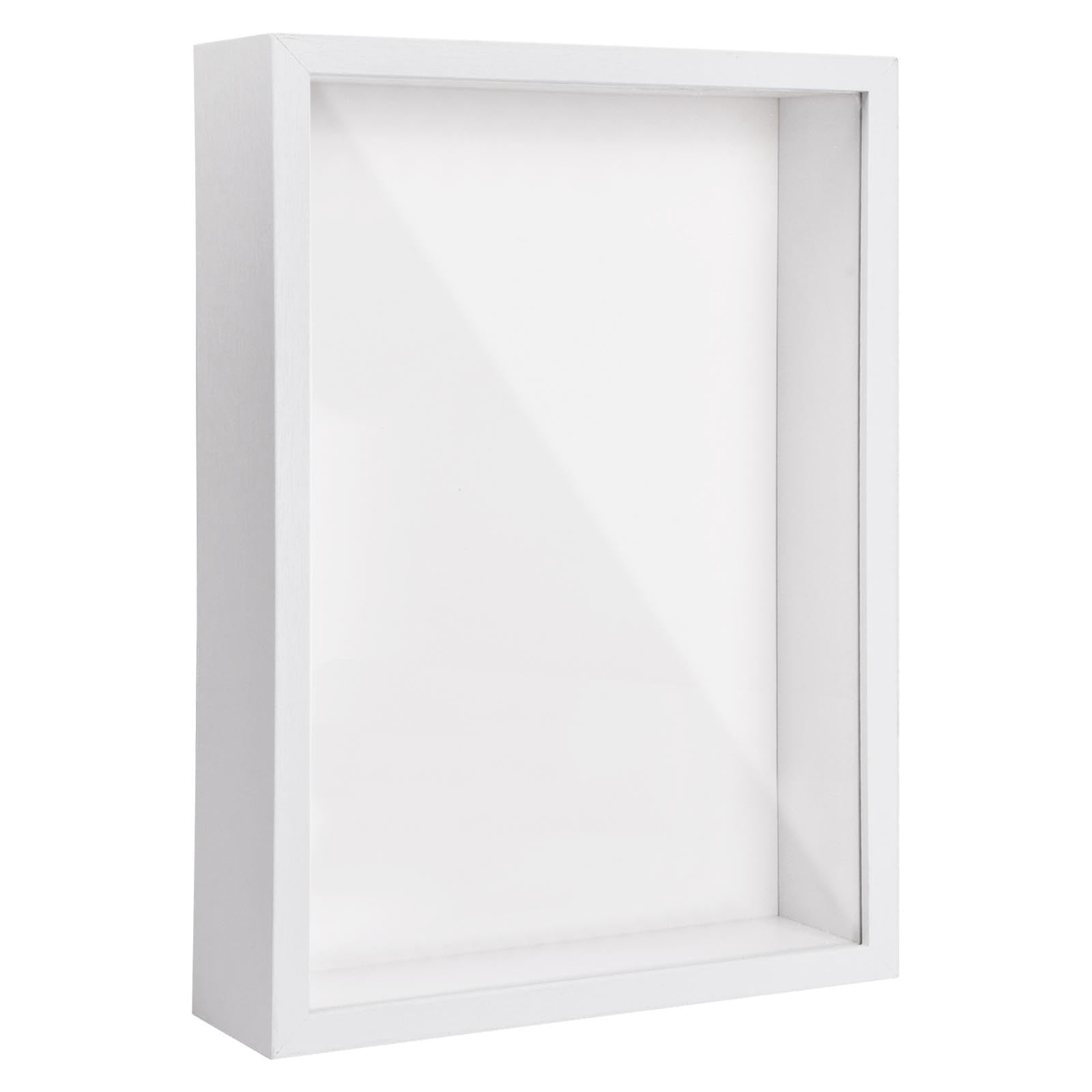 A4 3D Shadow Box Frame, 22.7x31.4cm 3D Picture Frame Shadow Deep Box for Wall and Tabletop, Wooden 3D Photo Frame Display Box for Medal Flower Tickets Crafts Memorabilia (White 5 cm)
