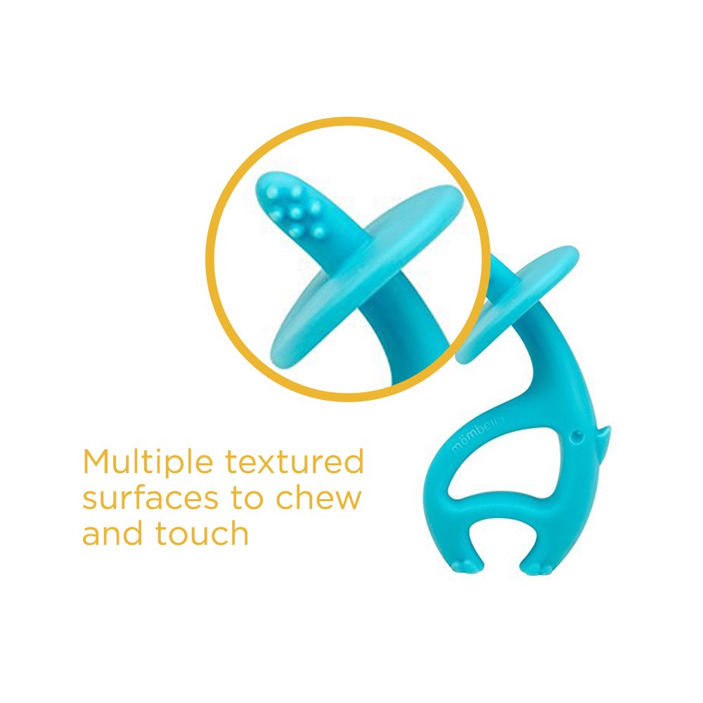 Mombella Dancing Elephant Blue BPA Latex Free Safe Silicone Baby Teether Toy for Mouth Explore, Hand-Mouth Connection Toy for 3-7M Chewing&Biting Baby with a clip : Baby