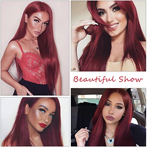POPTAIYU Burgundy Long Straight Wigs for Women Synthetic Cosplay Full Hair Wigs Middle Parting for Daily Party Use (Burgundy，27.5 inch)