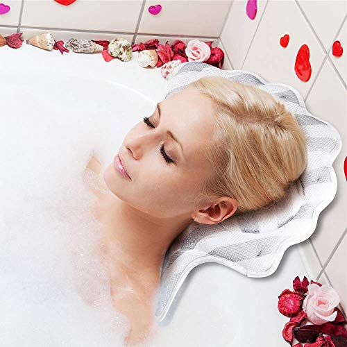Kranich Bath Pillow with 6 Suction Cups Bath Neck Pillow 3D Mesh Spa Bath Pillow for Tub