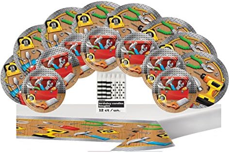 Constructon Party pack For 8 guest Dinner ,Desert plates ,table cover Bonus candles