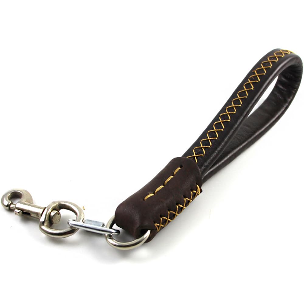 NEUSOP Genuine Leather Short Dog Leash Dog Lead Training Leash 35cm Length Padded Handle Dog Line Leash for Medium Large Dogs Training Outdoor