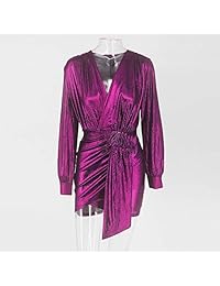 Pofash - Mini vestido de mujer de piel sintética con volantes profundos y cintura larga