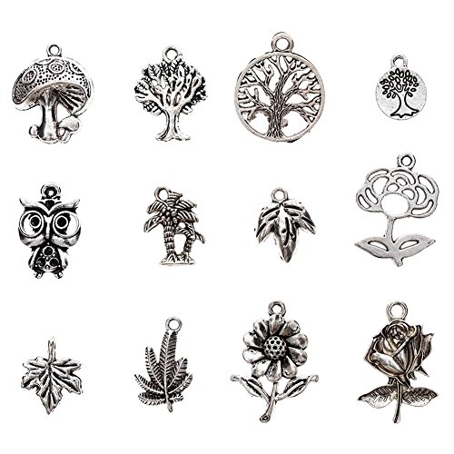 KeyZone Wholesale 100 Pieces Tibetan Silver Plated Mixed Jungle Animal Plant Charms Pendants DIY for Jewelry Making and Crafting - Thumbnail 5