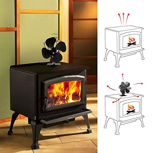 Morinoli Fireplace Fans Heat Powered Stove Fan for Log Wood Burner Wood Stove Fan 4 Blade -Eco Friendly and Efficient Fan,Black,Lotus Flower