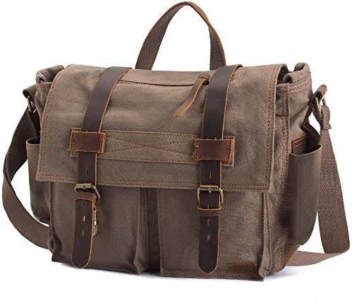 Military Satchel Messenger Bag Vintage Canvas Travel Bag for 15.6 inch Laptop