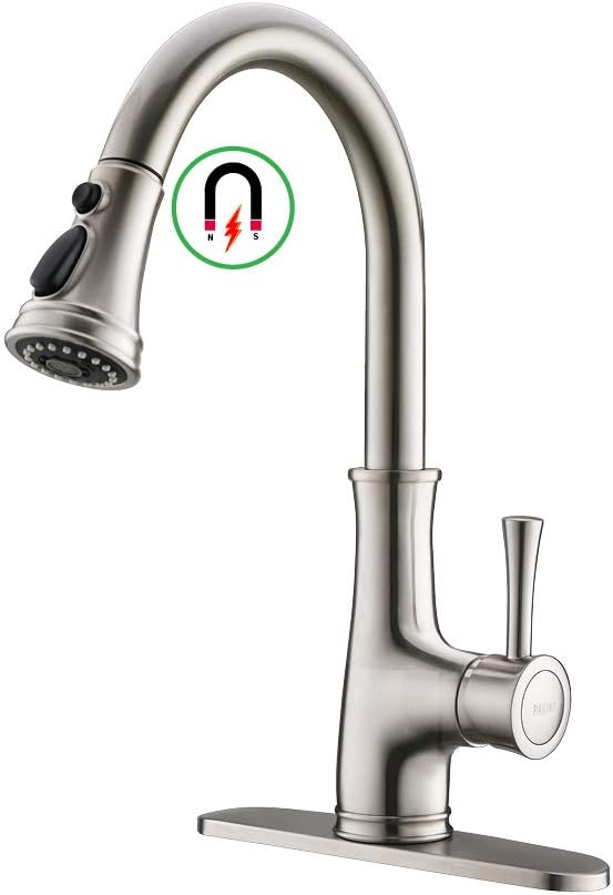 Kitchen Faucet, PAKING Kitchen Sink Faucet, Magnetic Docking, Sink Faucet, Kitchen Faucets with Pull-down Sprayer, Stainless Steel Bar Kitchen Faucet, Brushed Nickel, Sweep Spray