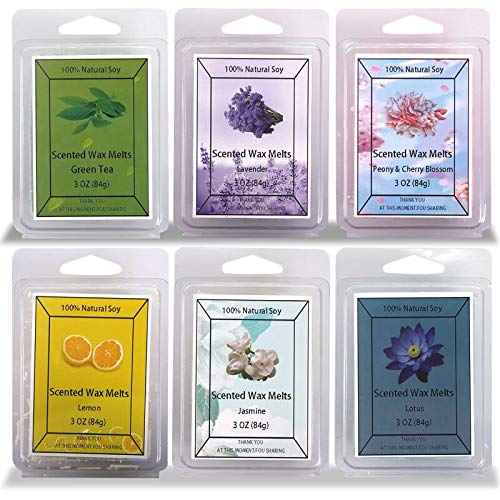 Calm Life Scented Soy Wax Cubes/Melts, Set of 6, 3 oz Each. Hand Poured Wax Infused with Essential Oils.