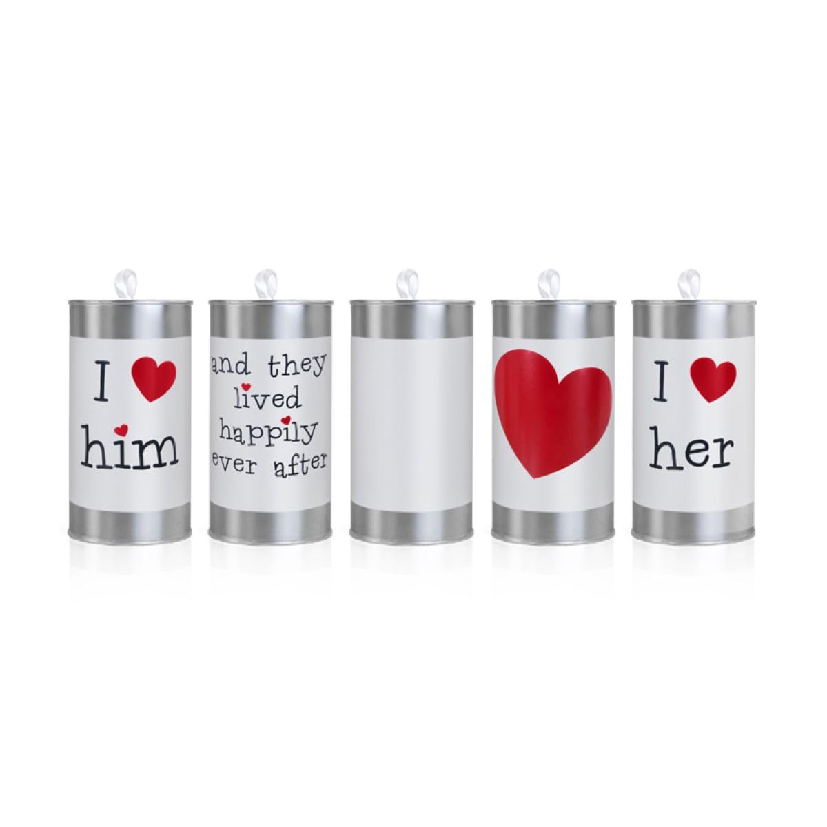 PartyDeco Wedding Cake Tins - Pack of 5, 14 x 7 cm, White and Red | Elegant Wedding Car Decoration | Unique Gift Presentation for Special Occasions