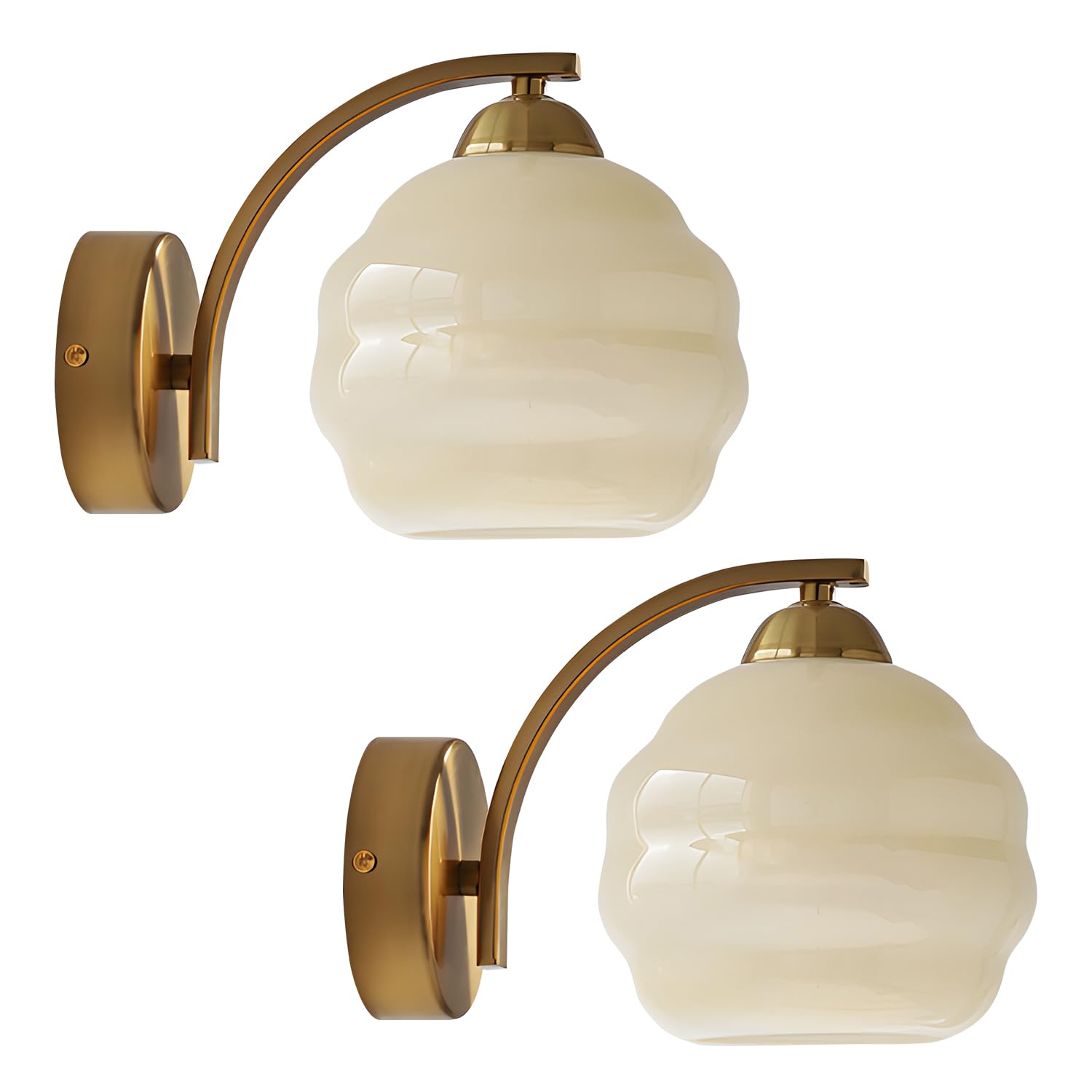 Photo 1 of Flyrose Mid Century Modern Wall Sconces Set of Two Brushed Brass Wall Sconce Gold Glass Wall Lights Globe Wall Mount Light Fixture Vintage Hallway Bathroom Sconces Wall Lighting Set of 2