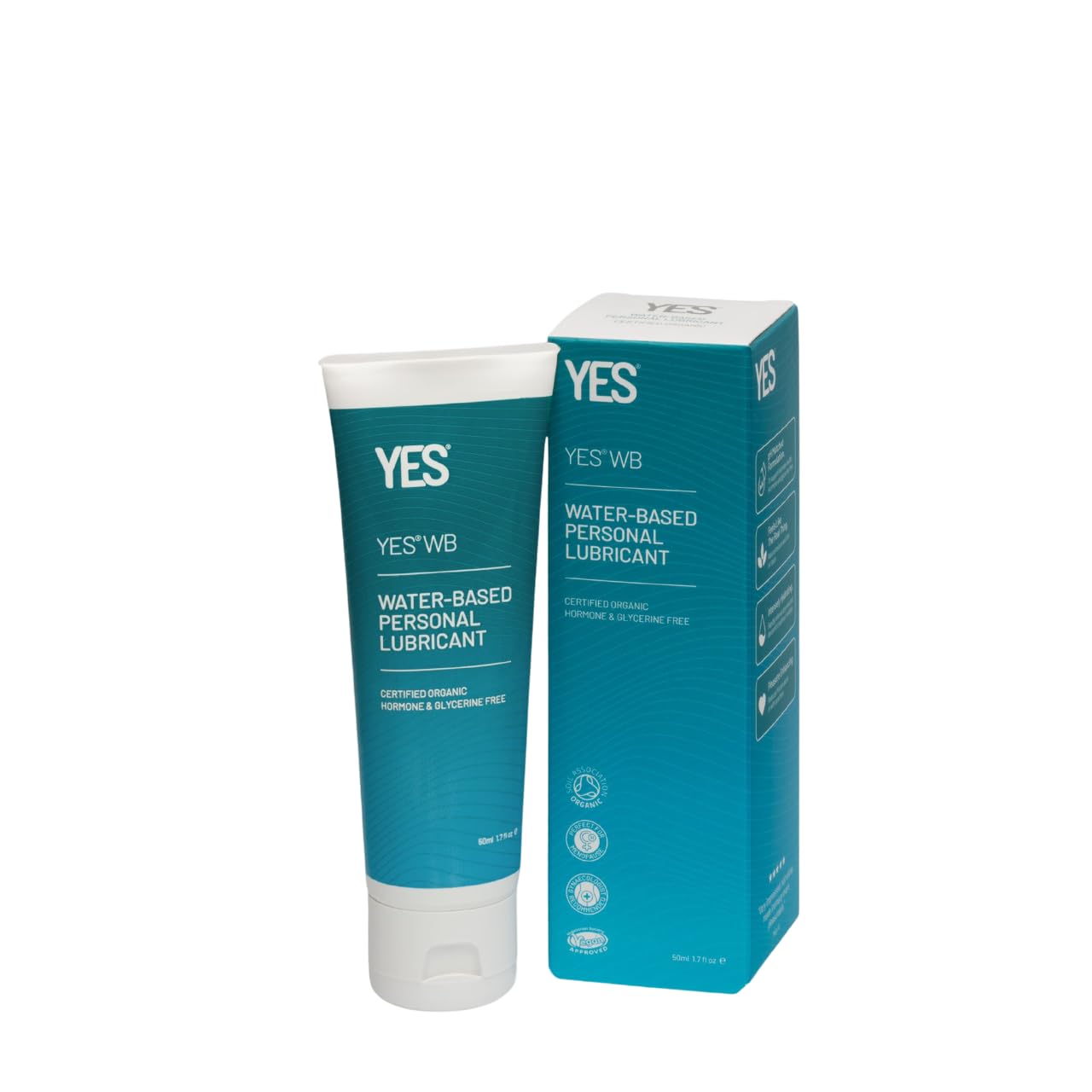 YES WB Water-Based Personal Lubricant | Intensely Hydrating Water-Based Lube | Certified Organic Made Without Hormones or Glycerine | pH Matched (50ml)