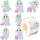 500Pcs Halloween Ghost Stickers Roll Laser Cute Boo Ghost Self-Adhesive Stickers Holographic Waterproof Decals for Halloween Party Envelope Scrapbook Decor Supplies Halloween Party Favor （J379-1