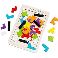 Buself Wooden Tetris Puzzle Brain Teasers Game and Intelligence Toy with 40pcs Vivid Color and Eco-Material for Kids and Adults, Birthday & Christmas Gift Choice