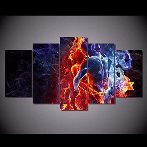 Oil Painting Mural, Wall Art for Living Room Hd Modern Home Decor Canvas Five Pieces Picture of Ice and Fire Without Frame Oil Painting