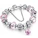 Morenitor[TM] Beaded Bracelet Handmade Carved Sterling Silver Plated Snake Chain Charm Bracelet for Women(Pink)
