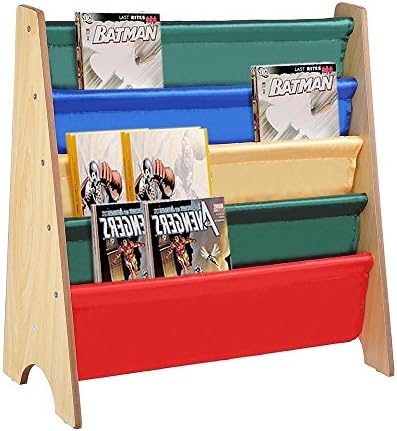IsEasy Kids Bookshelf, Wooden Children's Sling Bookcases Book Storage Rack Colourful Organizer Display Holder for Girl &Boy (Natural)