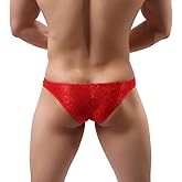 IBAKOM Men's Lace Panties Floral Sheer Pouch Mesh Low Rise Bikini Briefs Sissy Crossdress Lingerie Underpants