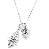KEVIN N ANNA Sterling Silver Tiny Oak leaf and Acorn Charm Necklace, 18"